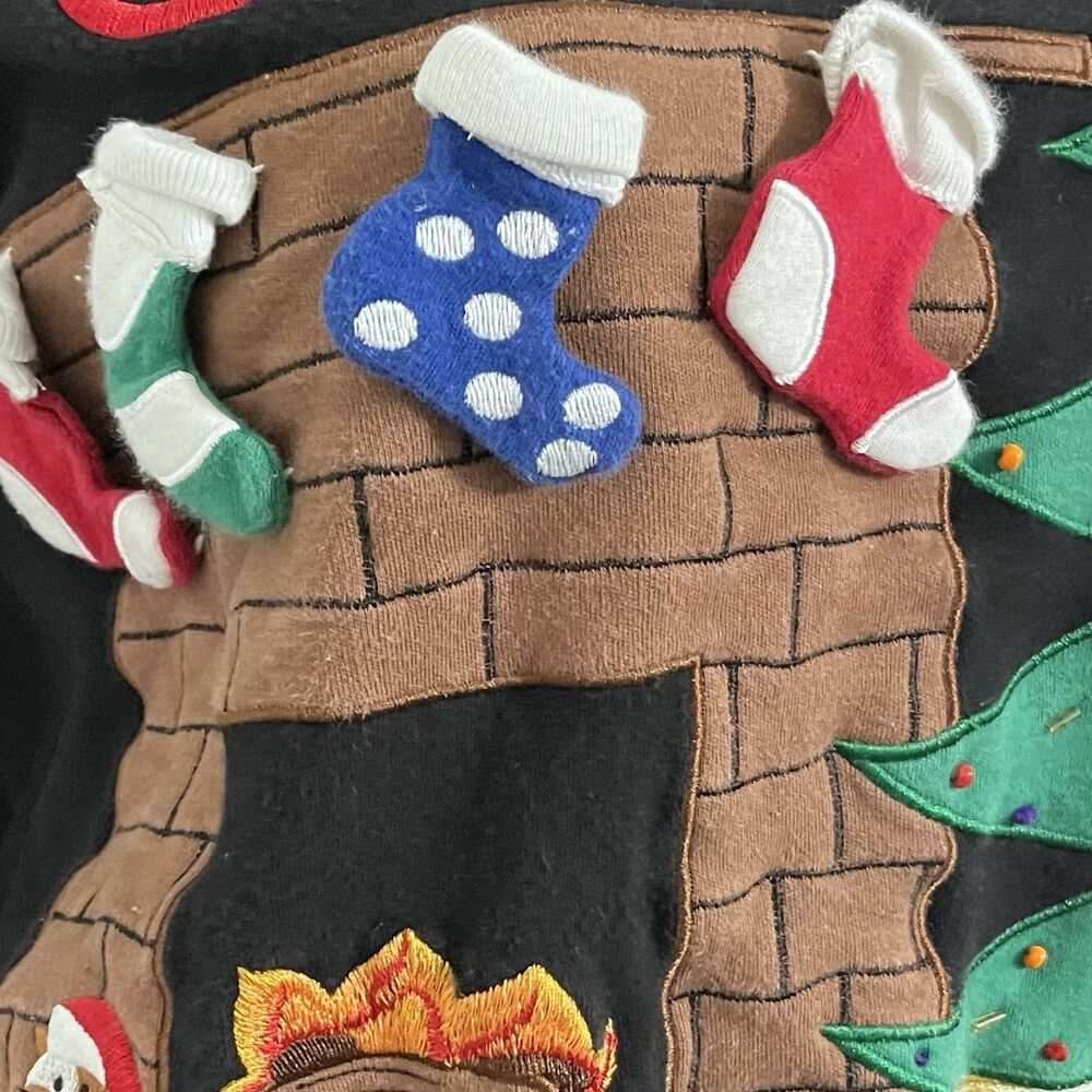 Vintage Bechamel Embroidered 3D Ugly Christmas Sweater Shirt Cat by Fire Size S - Picture 7 of 12